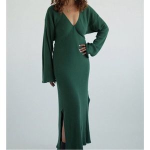Selva Negra Sandra Zucchini green ribbed cotton long sleeve maxi sweater dress